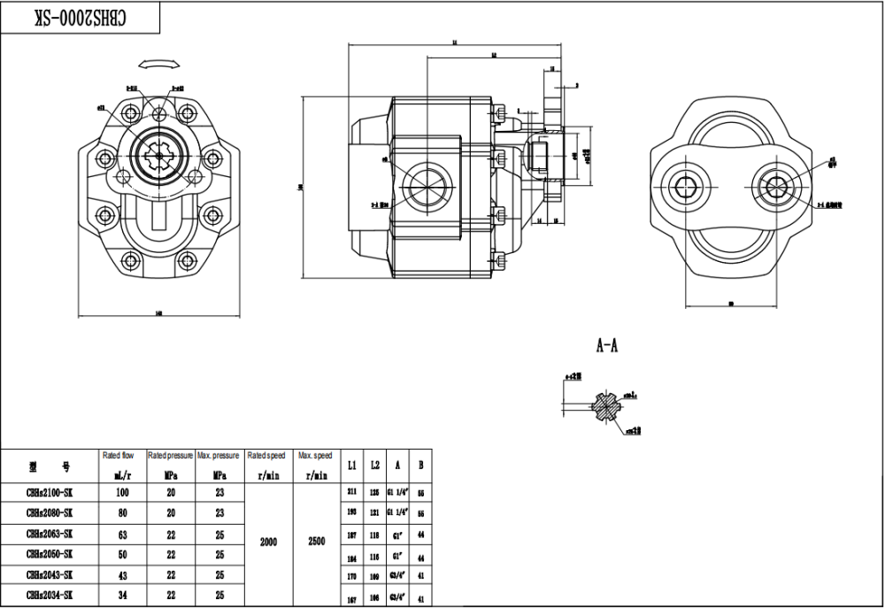 CBHST1-UNI-63 63 cm³/varv Hydraulisk kugghjulspump drawing image