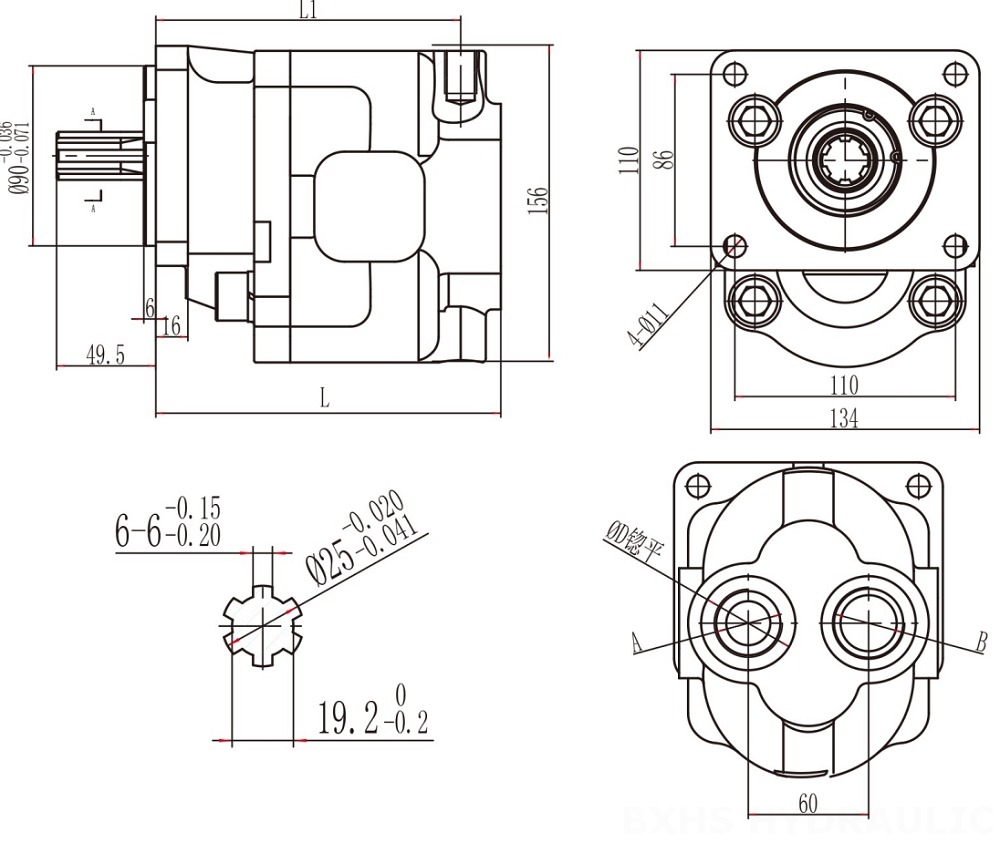 CBHS-F550 50 cm³/varv Hydraulisk kugghjulspump drawing image