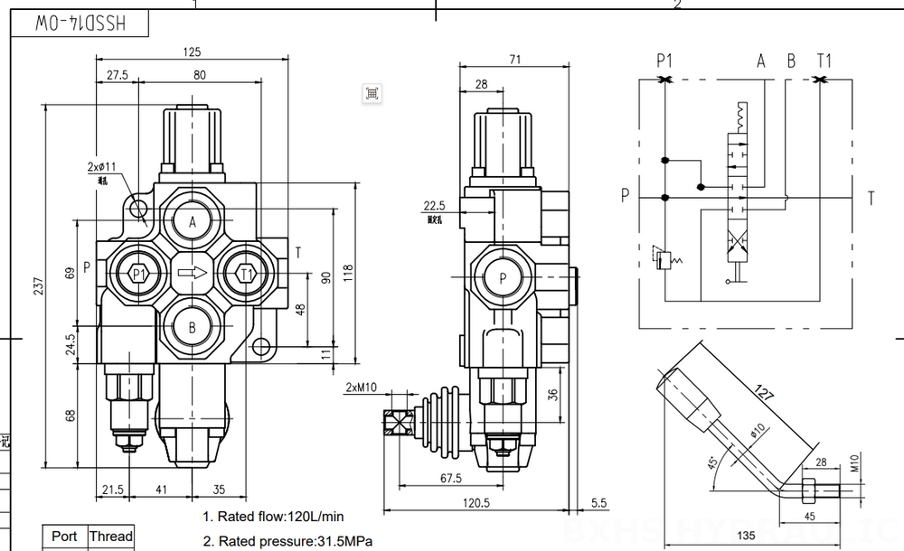 SD14 Manuell 1 spole Monoblockstyrvventil drawing image