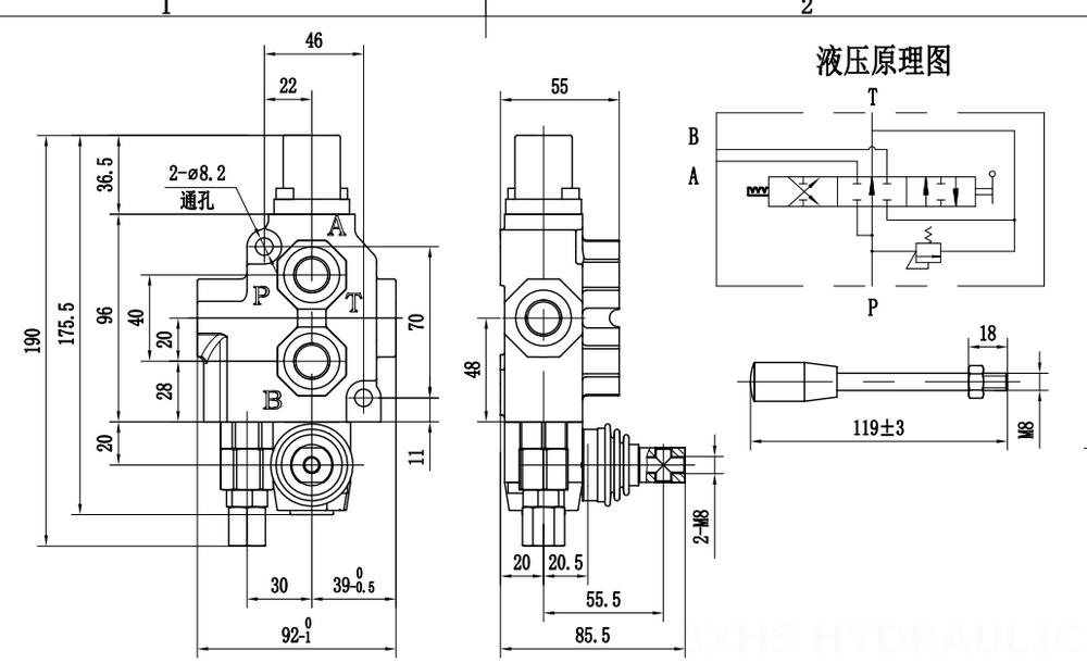 SD4 Manuell 1 spole Monoblockstyrvventil drawing image