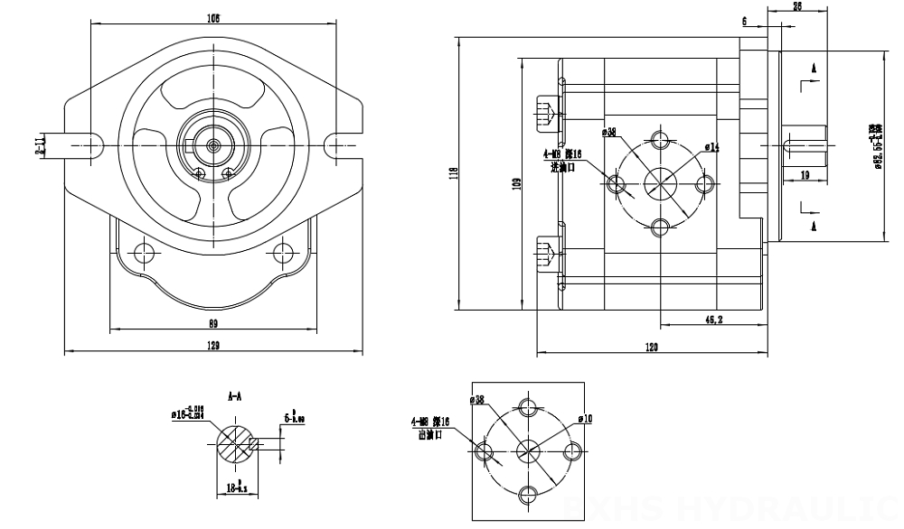 CBHS-FL304 4 cc/varv Hydraulisk kugghjulspump drawing image