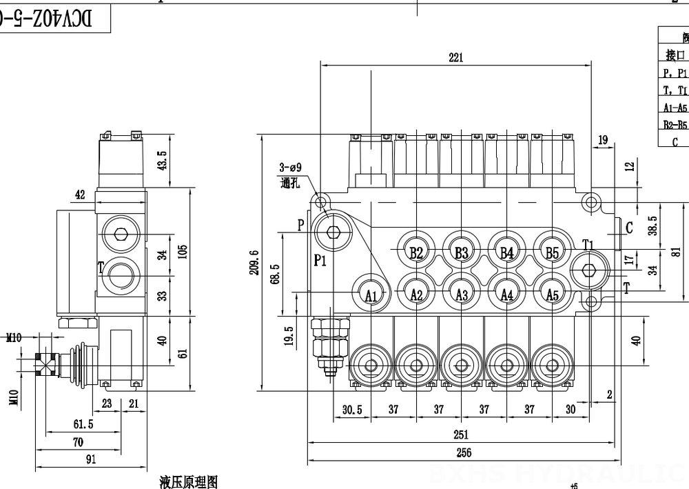 DCV40Z Manuell 5 spolar Monoblockstyrvventil drawing image