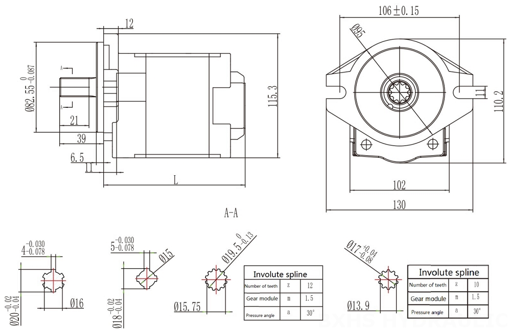 CBHS-F532 32 cm³/varv Hydraulisk kugghjulspump drawing image