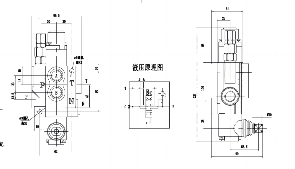 P40-G12-G38-OTW Manuell 1 spole Monoblockstyrvventil drawing image