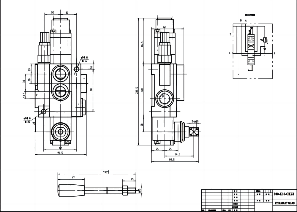 P40-QTW1 Manuell 1 spole Monoblockstyrvventil drawing image