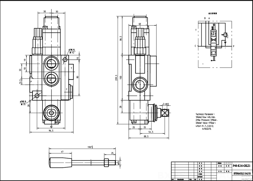 P80-G12-1OW Manuell 1 spole Monoblockstyrvventil drawing image