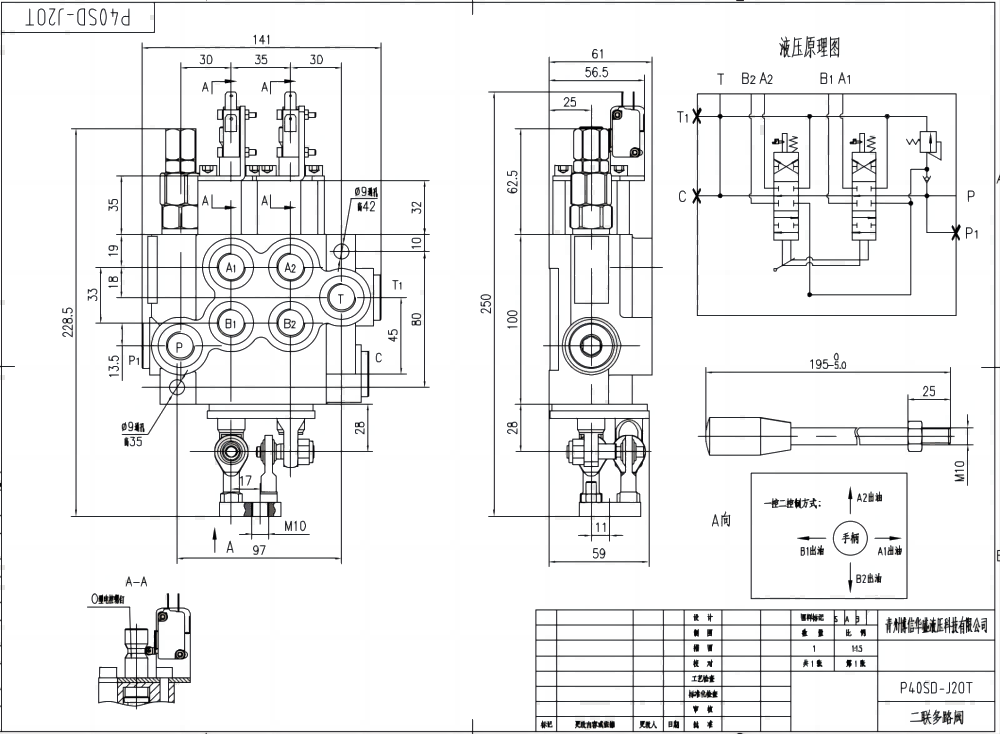 P40 Micro Switch Joystick 2 spolar Monoblockstyrvventil drawing image