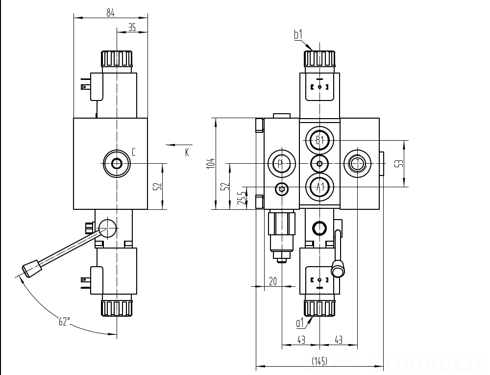 DCV58 Solenoid 1 spole Sektionsstyrvventil drawing image