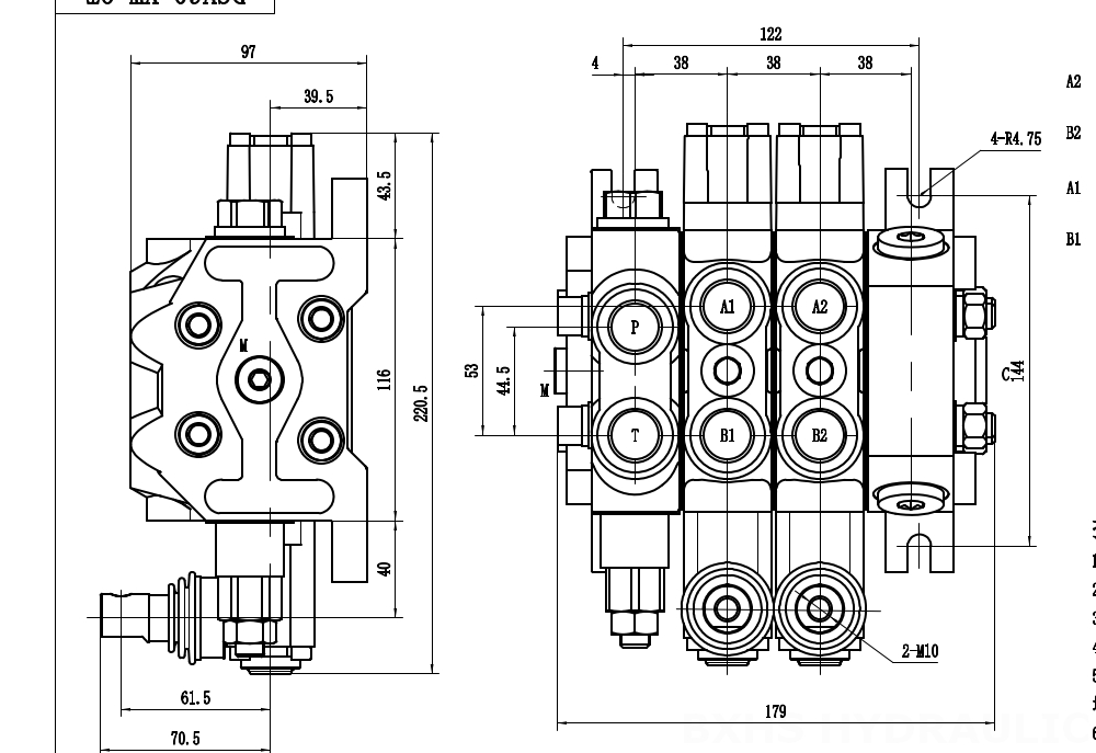 DCV60-Double control Manuell 2 spolar Sektionsstyrvventil drawing image