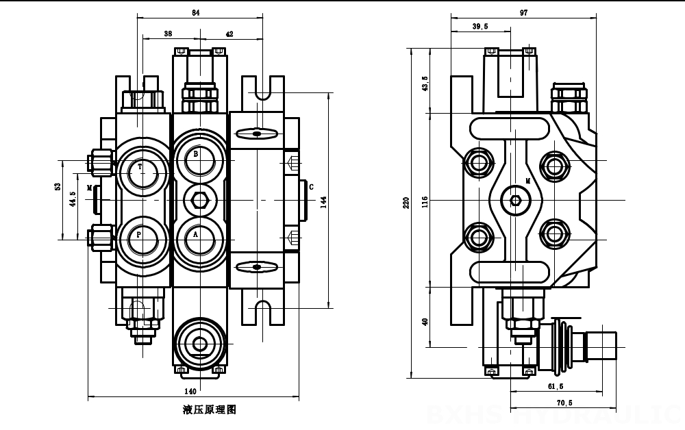 DCV60-G34 Hydraulisk 1 spole Sektionsstyrvventil drawing image