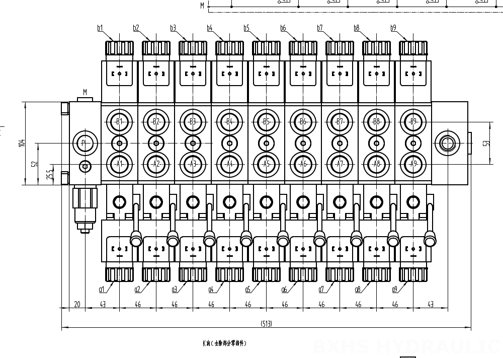 DCV58 Solenoid 9 spolar Sektionsstyrvventil drawing image