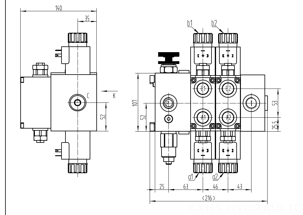 DCV58F Solenoid 2 spolar Sektionsstyrvventil drawing image