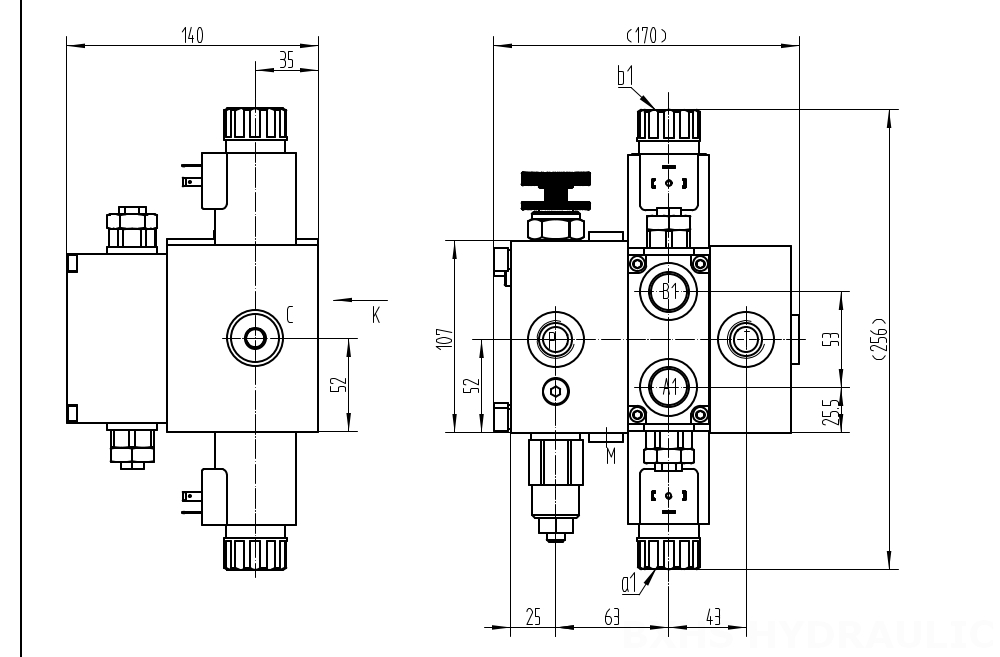 DCV58F Solenoid 1 spole Sektionsstyrvventil drawing image