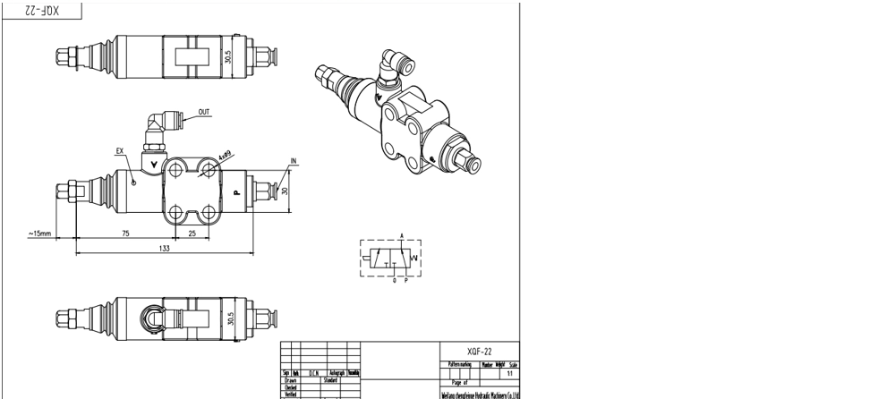 XQF-22A Pneumatisk 1 spole Monoblockstyrvventil drawing image