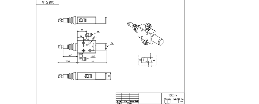 XQF-22W Pneumatisk 1 spole Monoblockstyrvventil drawing image