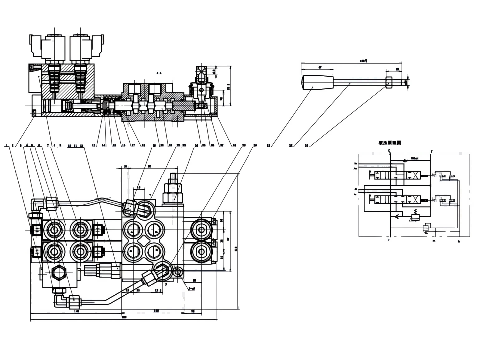 P40 Elektrohydraulisk 2 spolar Monoblockstyrvventil drawing image