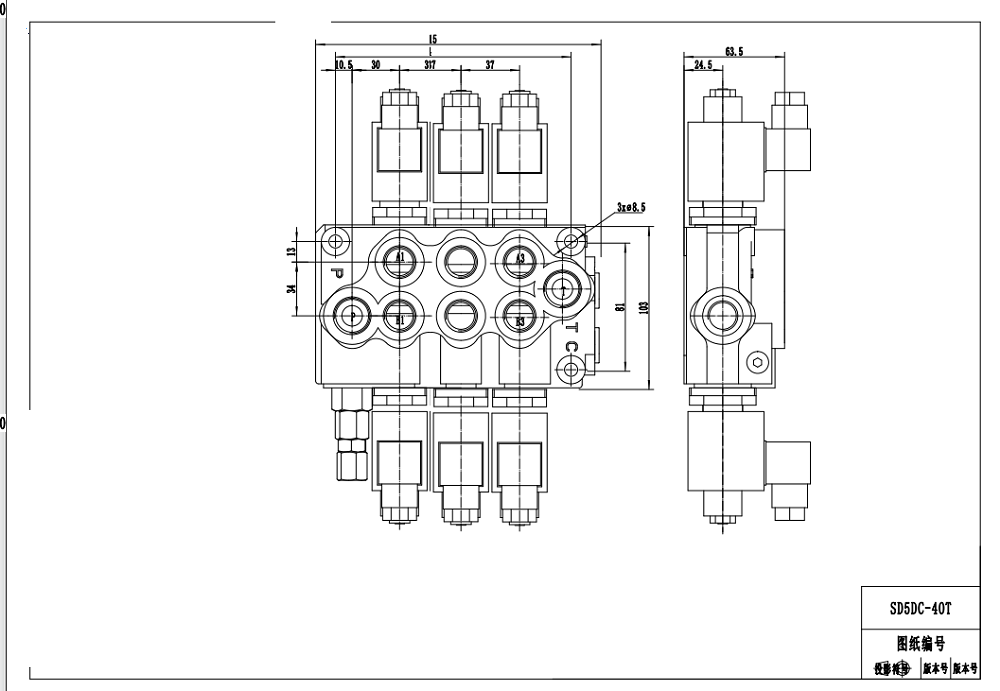 SD5 Solenoid 3 spolar Monoblockstyrvventil drawing image