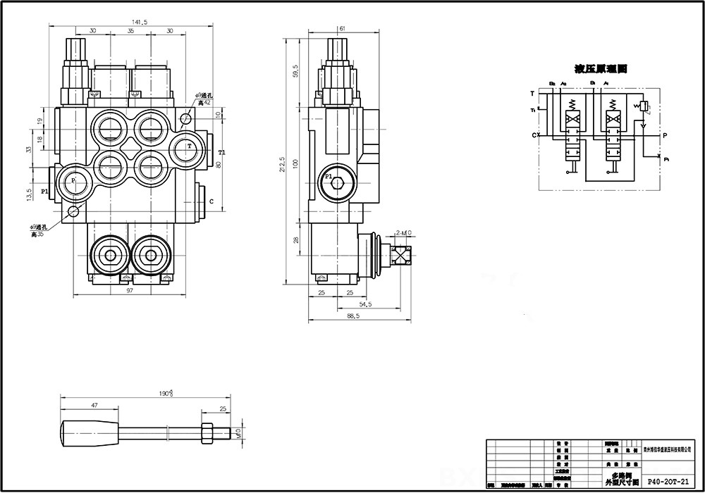 P40A Manuell 2 spolar Monoblockstyrvventil drawing image