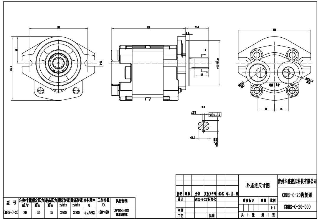 CBHS-C20 20 cc/varv Hydraulisk kugghjulspump drawing image