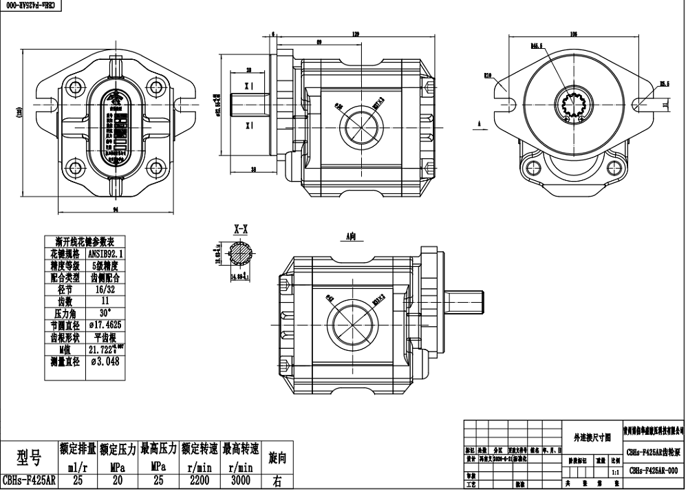 CBHS-F425 25 cc/varv Hydraulisk kugghjulspump drawing image