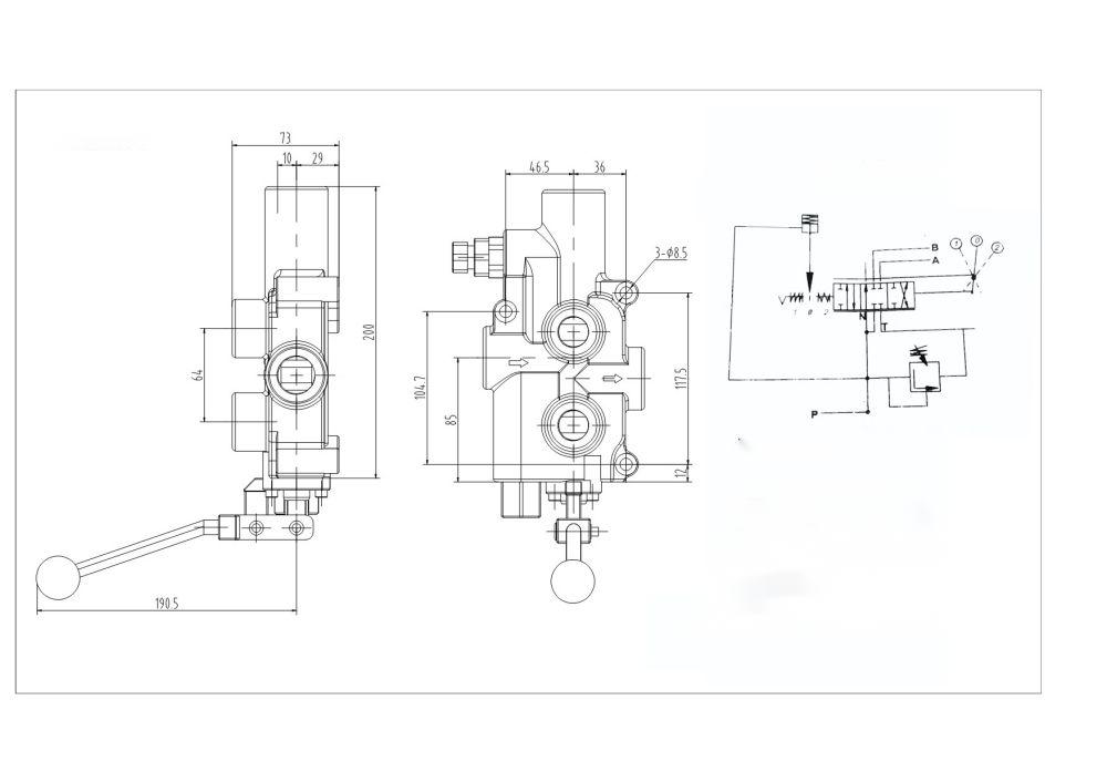 P81 Manuell 1 spole Vedklyvarventil drawing image