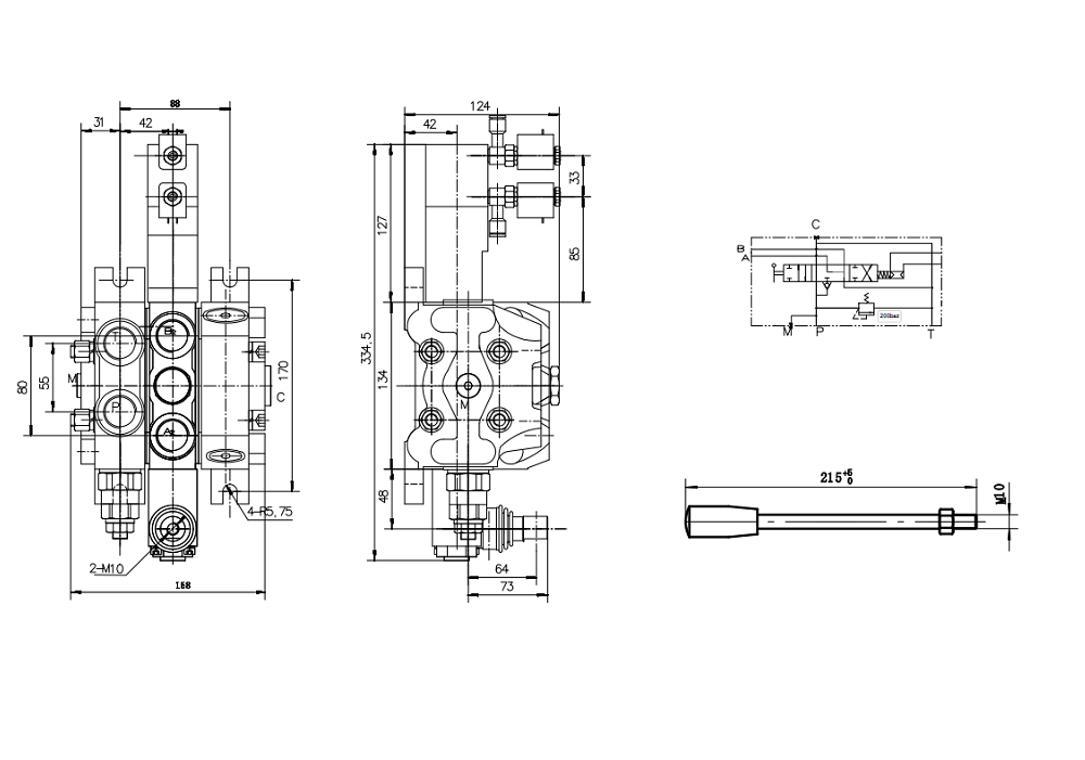 DCV100 Pneumatisk 1 spole Sektionsstyrvventil drawing image