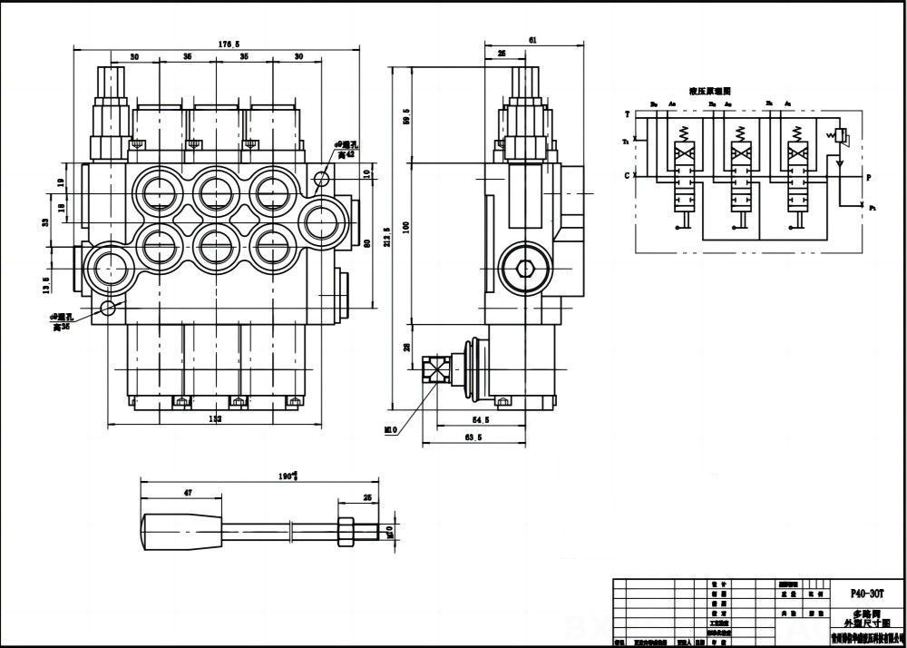 P40-G12-G38 Manuell 3 spolar Monoblockstyrvventil drawing image