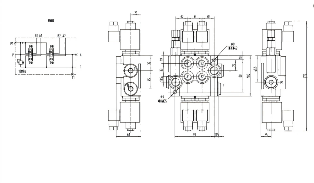 P40-DKL Solenoid 2 spolar Monoblockstyrvventil drawing image