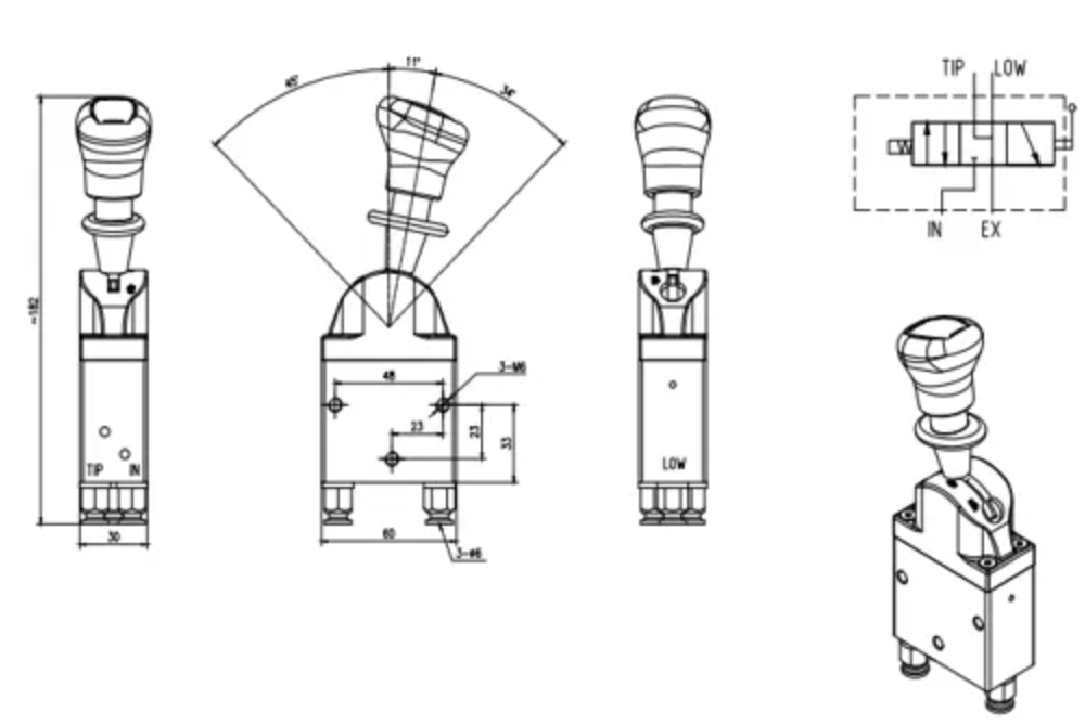 BKQF34B-C Pneumatisk 1 spole Pneumatisk styrventil drawing image