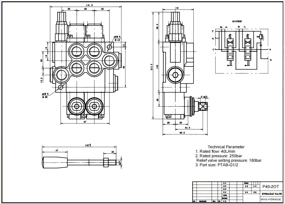 P40-XNHJ Manuell 2 spolar Monoblockriktningsventil drawing image