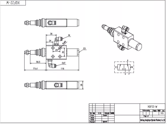 XQF-22W Pneumatisk 1 spole Monoblockstyrvventil drawing image