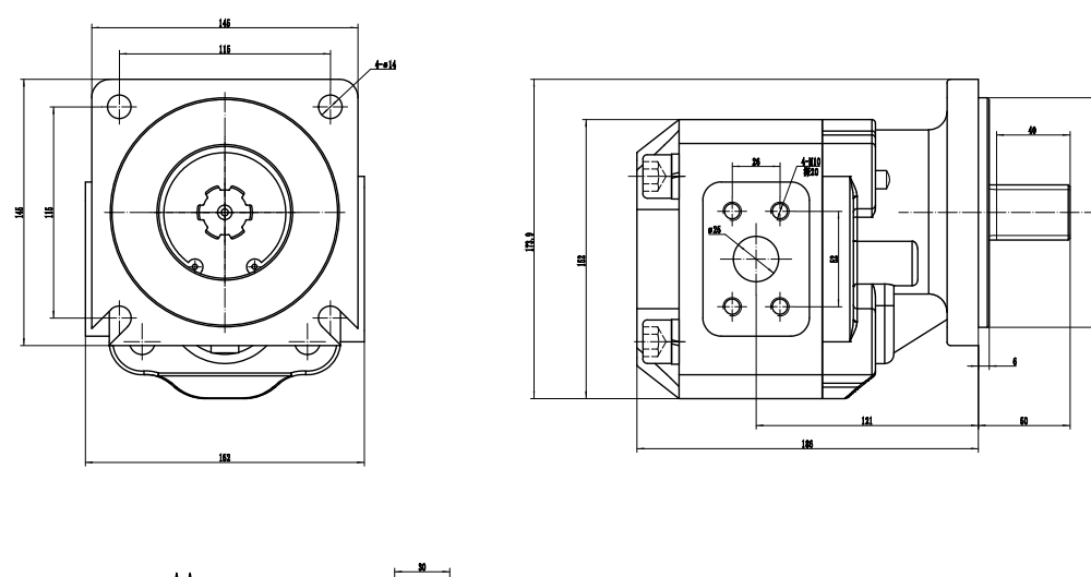 JHP2063 63 cm³/varv Hydraulisk kugghjulspump drawing image