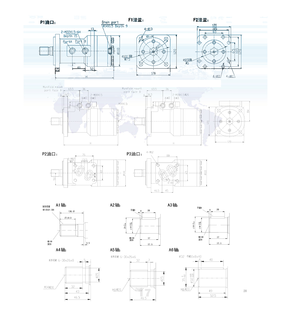 BM3_Cykeloid Hydraulmotor 100 cc/varv 50 L/min Hydraulmotor drawing image