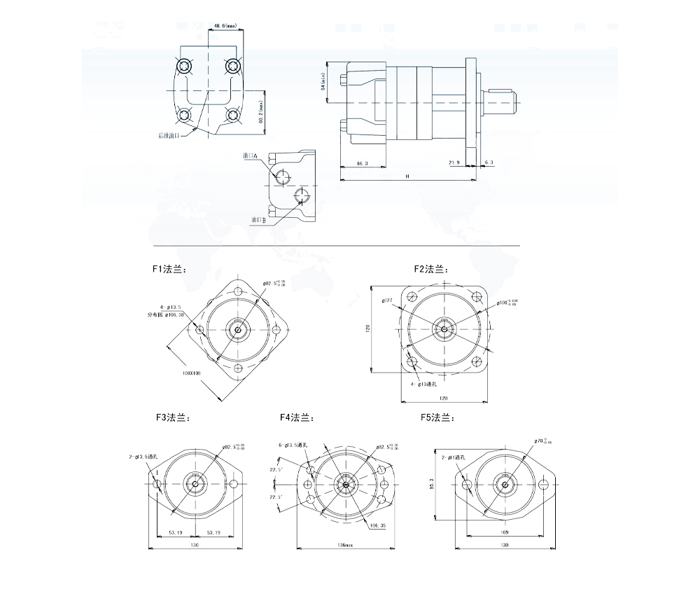 BM5_Cykloid Hydraulmotor 80 cc/varv 75 L/min Hydraulmotor drawing image