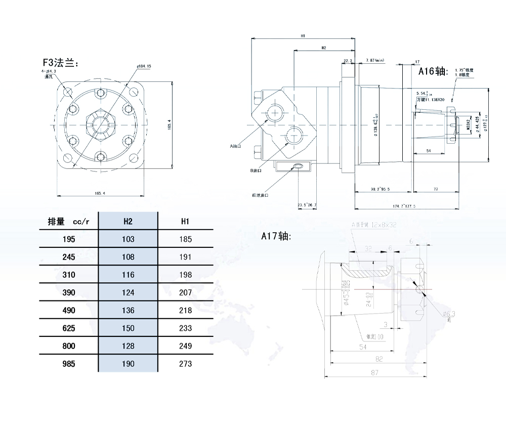 BM6_Cyklisk hydraulmotor-2 245 cc/varv 150 L/min Hydraulmotor drawing image