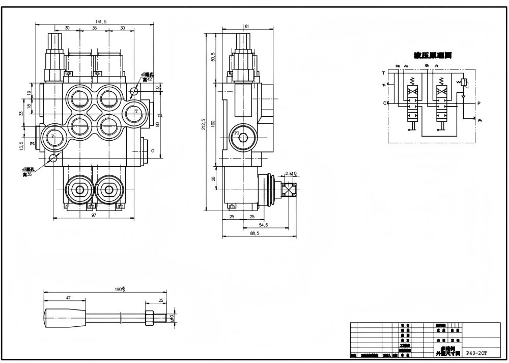 P40-XNHJ Manuell 2 spolar Monoblockriktningsventil drawing image