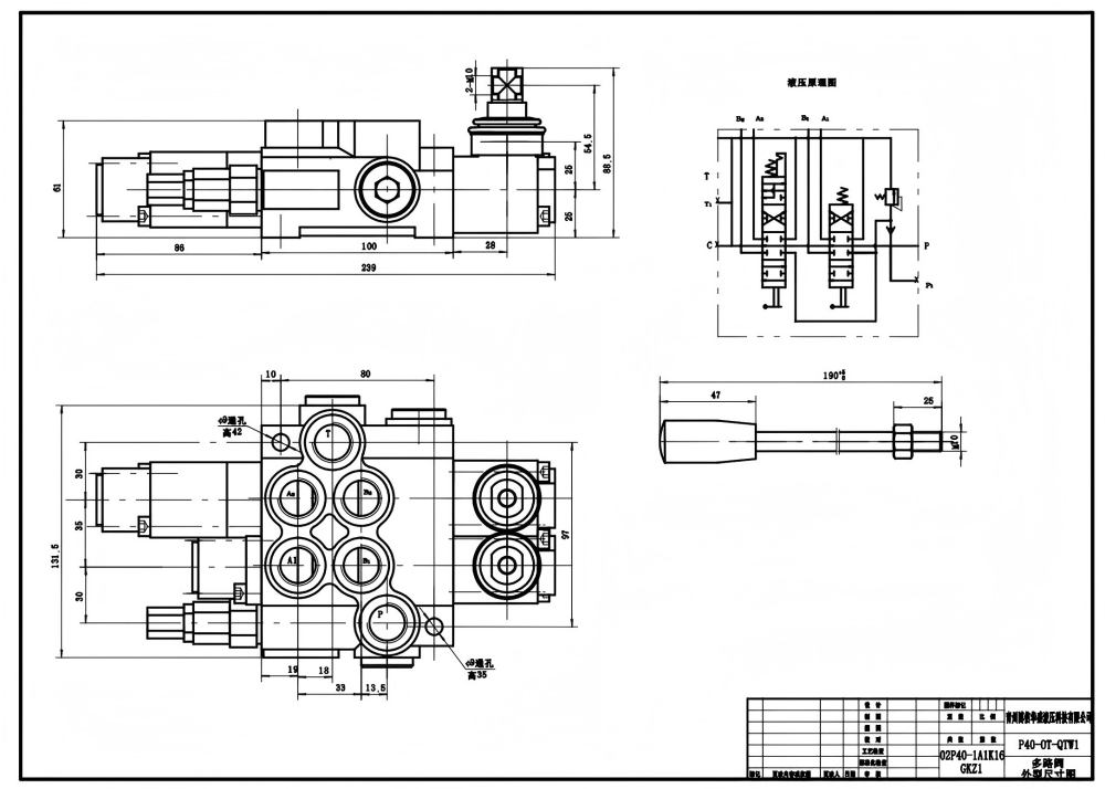 P40A Manuell 2 spolar Monoblockriktningsventil drawing image