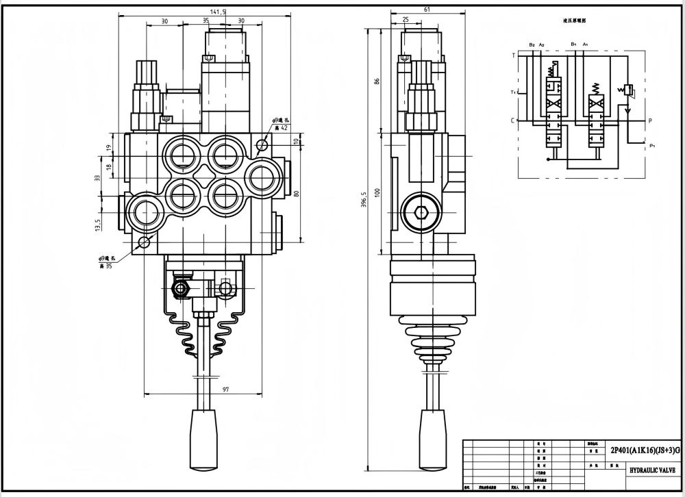 P40-G12-G38-OT-QTW1 Manuell och Joystick 2 spolar Monoblockriktningsventil drawing image