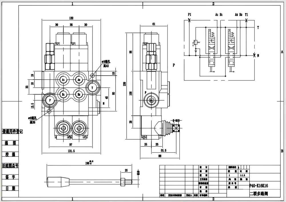 P40-G12-G38-2QTW1 Manuell 2 spolar Monoblockriktningsventil drawing image