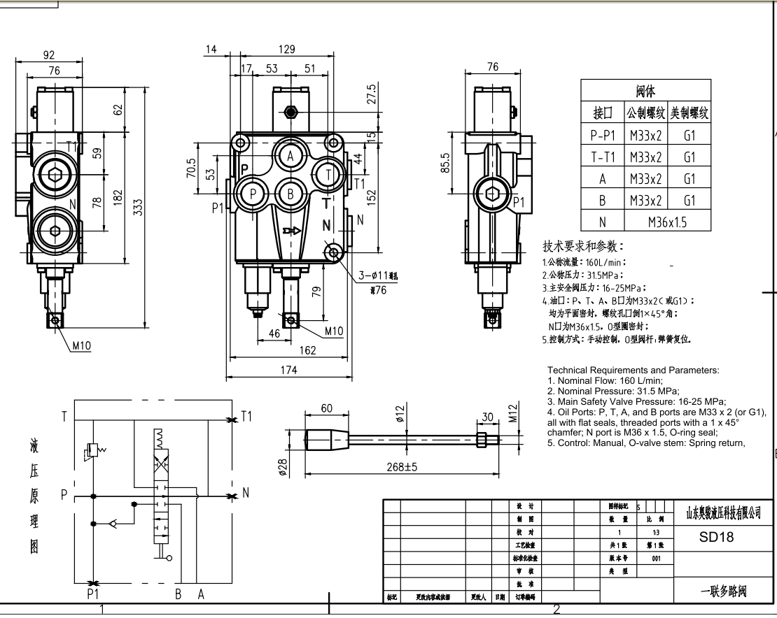 SD18 Manuell 1 spole Monoblockriktningsventil drawing image