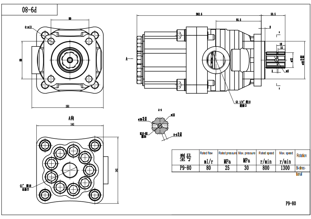 P9-80-H 80 cm³/varv 20 MPa (2900 psi) Hydraulisk kolvpump drawing image