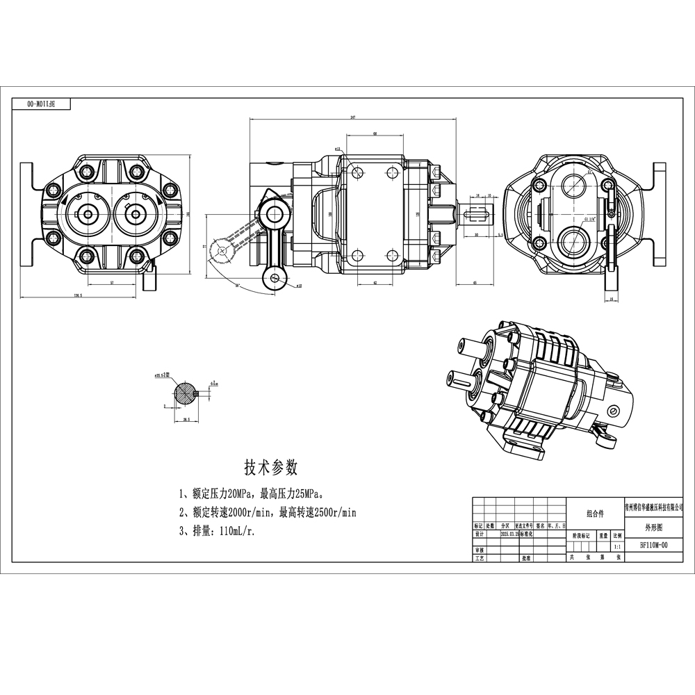 BF110M 110 cc/varv 20 MPa (2900 psi) Hydraulisk kugghjulspump drawing image