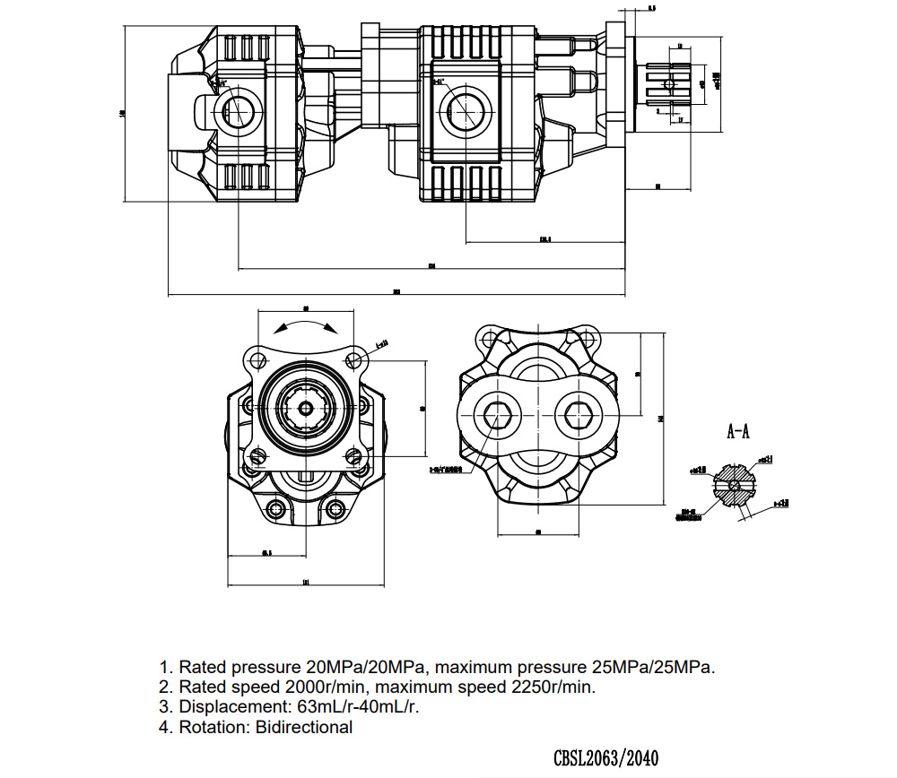 CBSL-2063-2040 63 cm³/varv 20 MPa (2900 psi) Hydraulisk kugghjulspump drawing image
