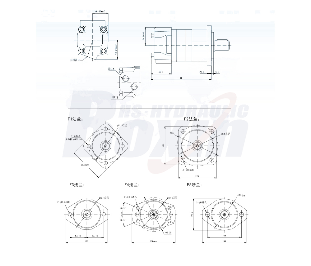BM5-styrventilmotor för fiskebåt 130 cc/r 75 L/min Hydraulmotor drawing image