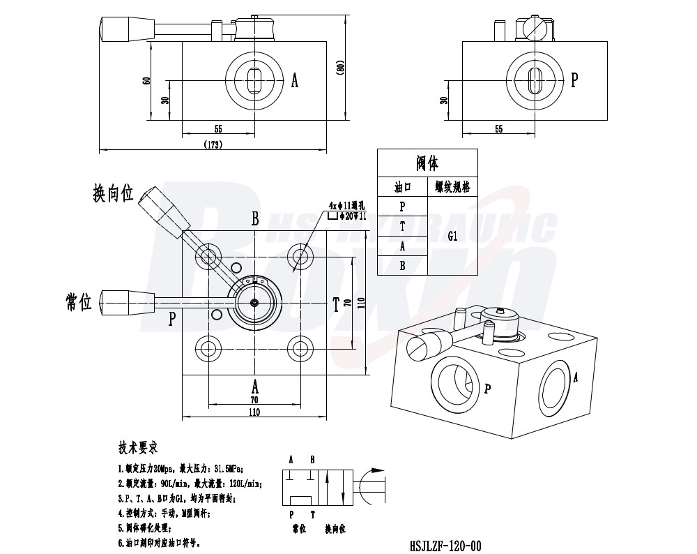 HSJLZF-120 Series Monoblock Directional Control Valve 1 Spool Manual Type drawing image