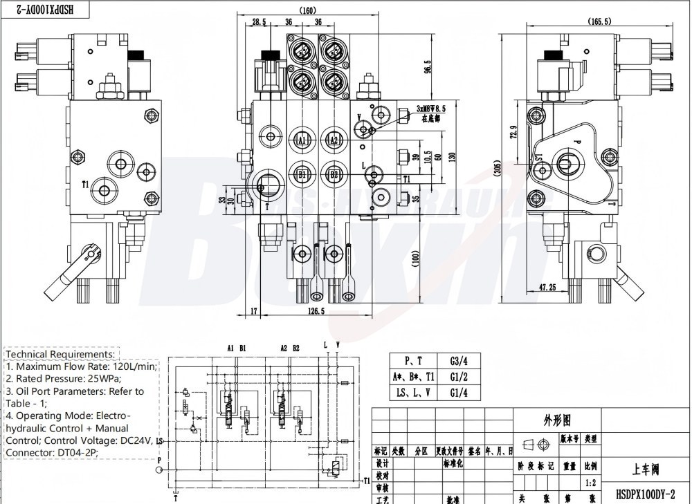 Manufacturer Source: HSDPX100DY-2 Electro-hydraulic Sectional Valve Bulk Supply drawing image