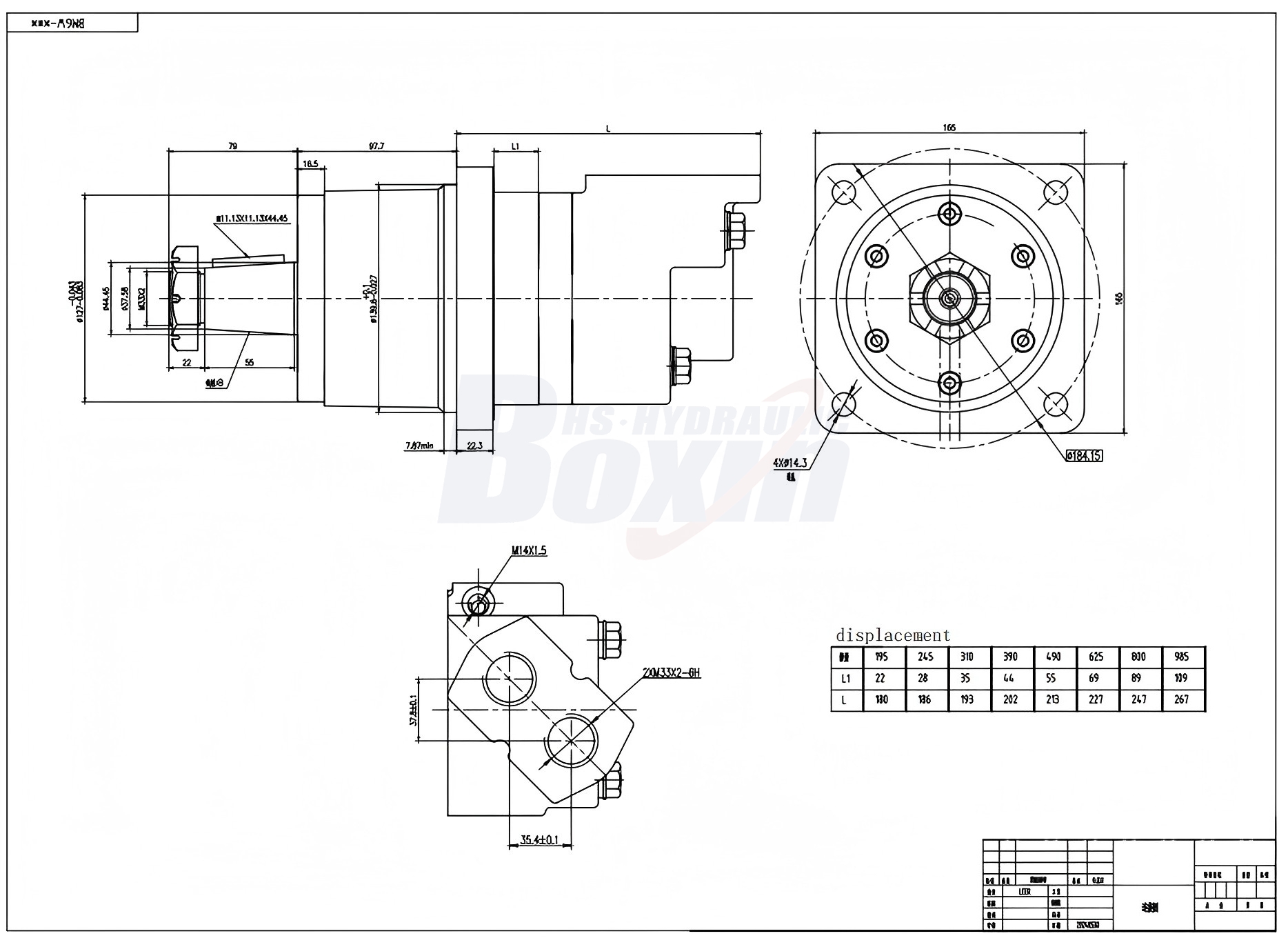BM6W Cykloidhydraulmotor 310 cc/r 150 L/min Hydraulmotor drawing image