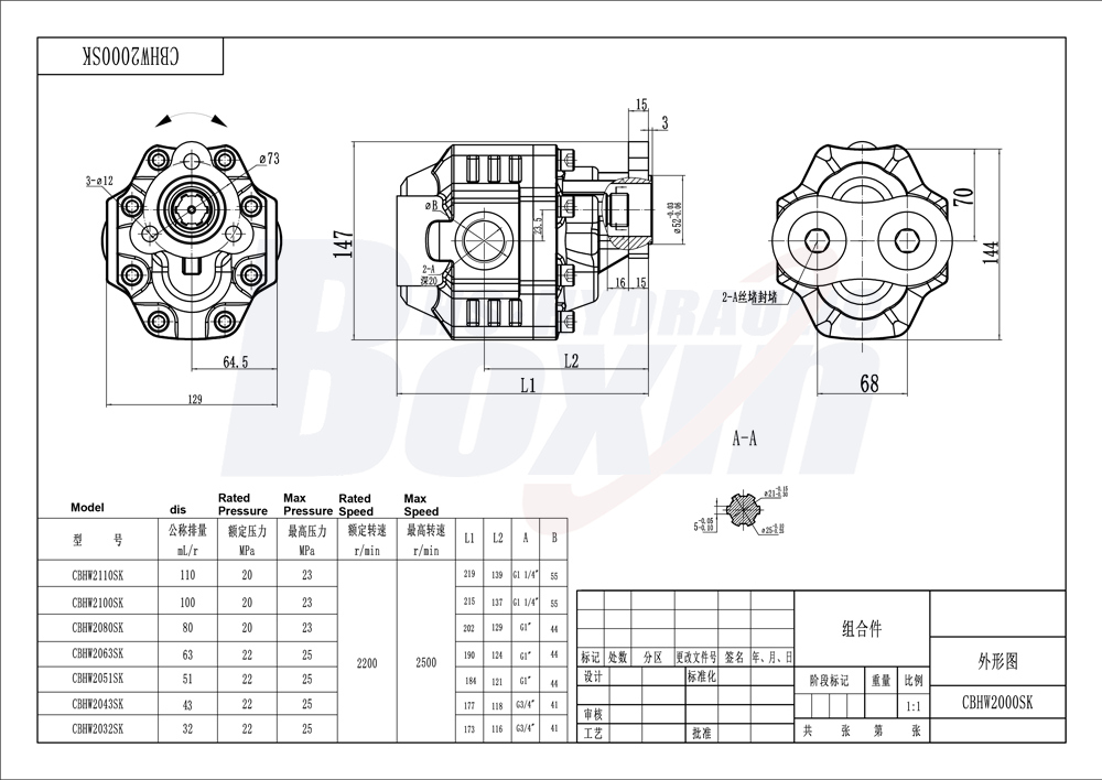 CBHW-UNI-80 80 cc/varv 25 MPa (3625 psi) Hydraulisk kugghjulspump drawing image