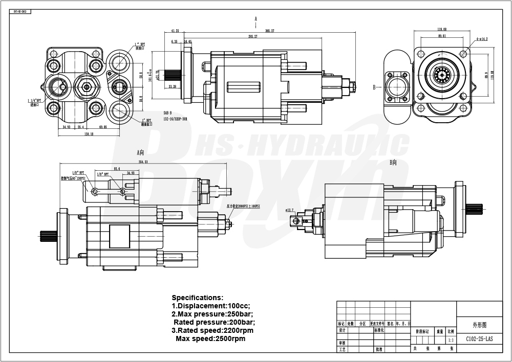 Standard C102-AS-25-H 100 cc/rev Hydraulic Gear Pump with Global Shipping drawing image